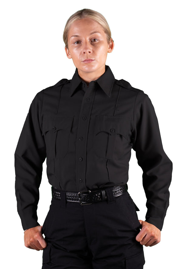 Womens 100% Polyester 4 Pocket Hidden Zipper Uniform Shirt - Long Sleeve